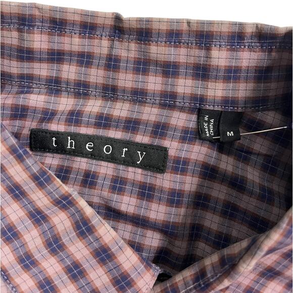 Theory Shirt Mens Medium Purple Plaid Button Up Zack Preppy Classic Casual - Picture 3 of 13